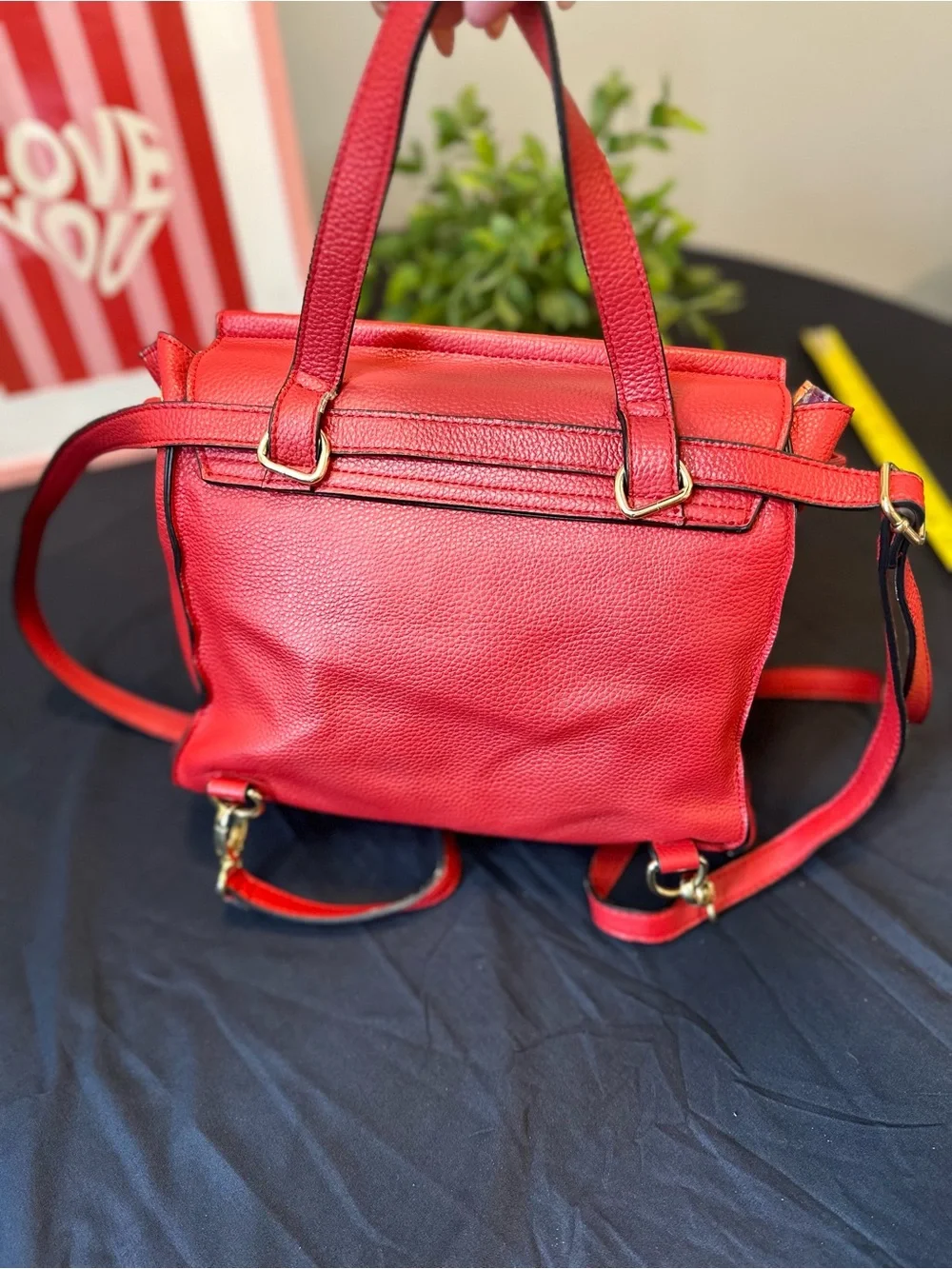 Nanette Lepore Red Pebbled Satchel with Gold Hardware
